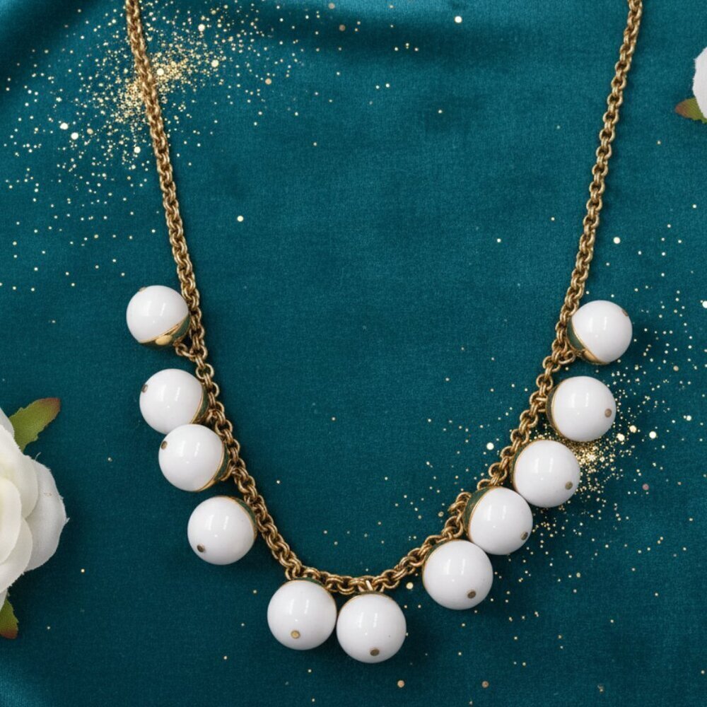 J. Crew Gold and White Necklace with Faux Bubble Pearl Charm Accents